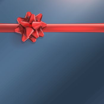 Realistic red bow isolated on blue background. Ribbon. Vector illustration