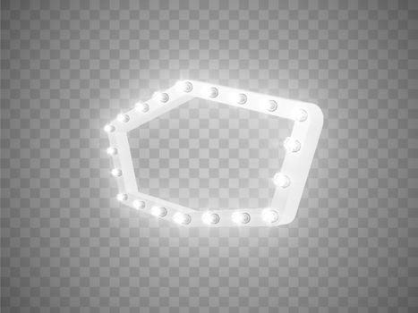 Glowing lights retro for advertising design. Special light effects. Vector Background show. Realistic Vintage frame. 3D