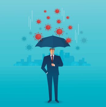 businessman use umbrella to protecting coronavirus , COVID-19 vector illustration EPS10