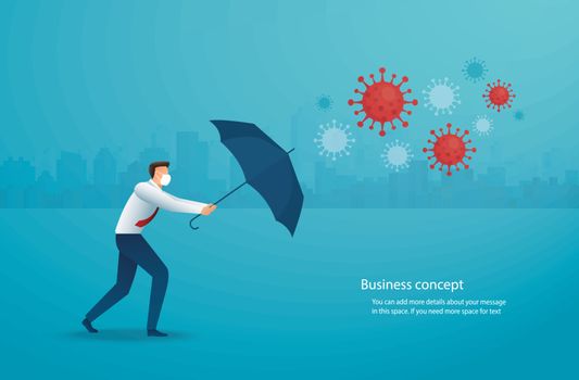 Businessman uses umbrella to protect himself from Coronavirus  (COVID-19) vector illustration, EPS10.