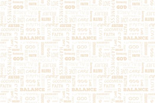 Religion faith God seamless vector text pattern: love, peace, balance, happiness, faith, God, belief, care, goodness, tranquility, harmony illustration graphic background god faith religion pattern