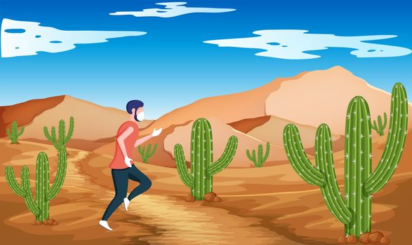 man is running in the desert in morning