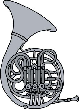 Hand drawing of a classic silver hunting horn