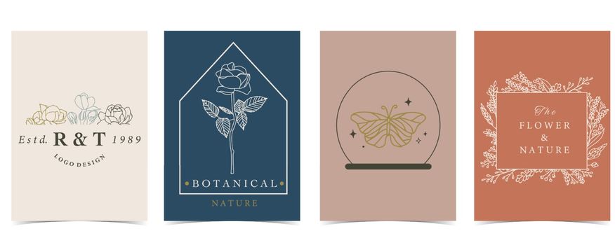 Collection of occult background set with butterfly,flower.Editable vector illustration for website, invitation,postcard and sticker