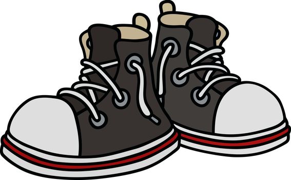 The vectorized hand drawing of a funny black sneakers