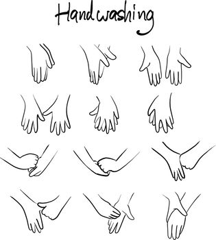 Steps to hand washing for prevent Covid19 virus vector illustration sketch doodle hand drawn with black lines isolated on white background