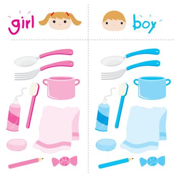 Set of Kids accessories and item Object for Boy and Girl Appliance, Cartoon Character Vector.