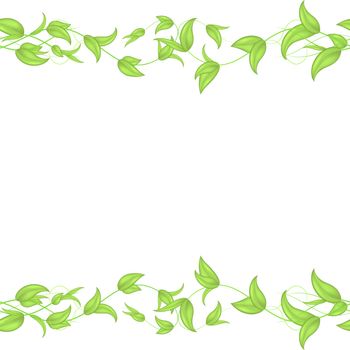Vector horizontal seamless border with green wicker ivy sprouts and leaves with a heart on a white background.Blank for website heading, banner