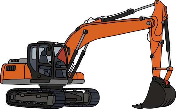 Hand drawing of a gray and orange excavator