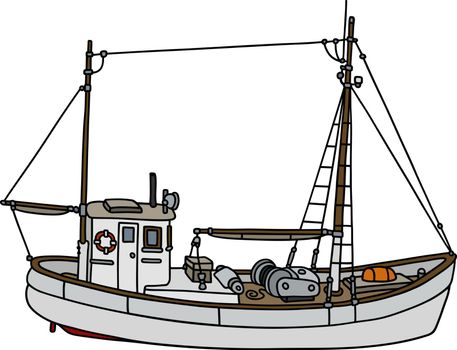 Hand drawing of an old white fishing cutter