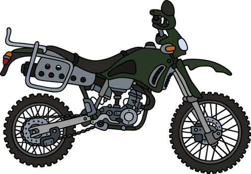 Hand drawing of a dark green off-road motorbike - not a real type