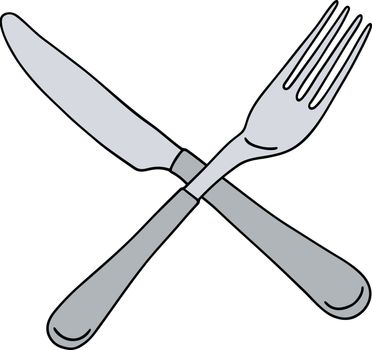 Hand drawing of a stainless steel cutlery