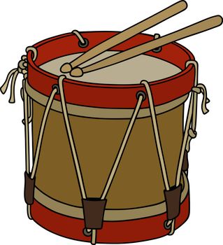 Hand drawing of a historical wooden military drum