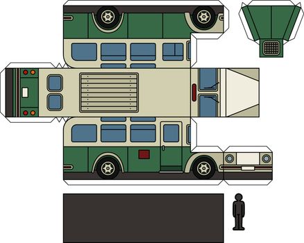 Paper model of a vintage green and cream bus