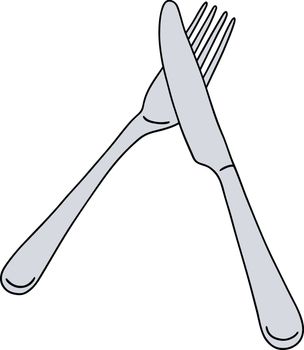 Hand drawing of stainless steel fork and knife