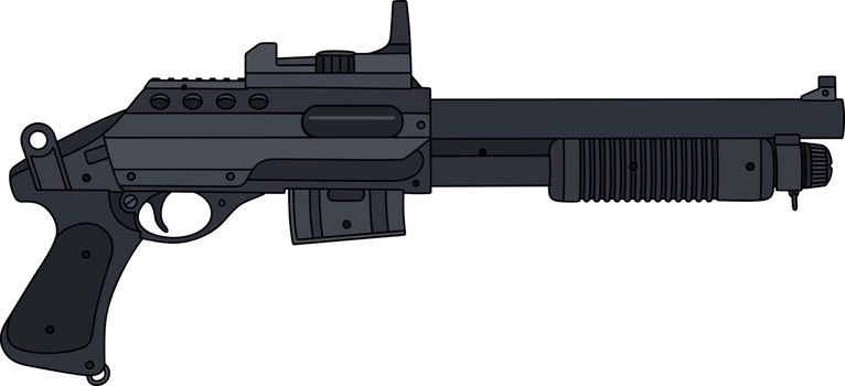 Hand drawing of a small short repeating shotgun