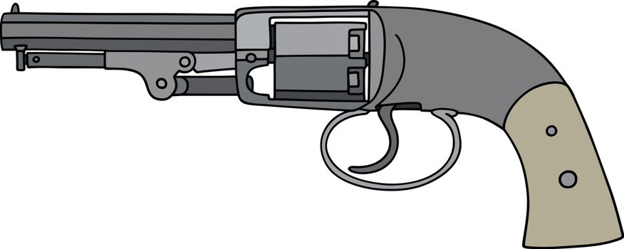 Hand drawing of a vintage handgun with ivory handle