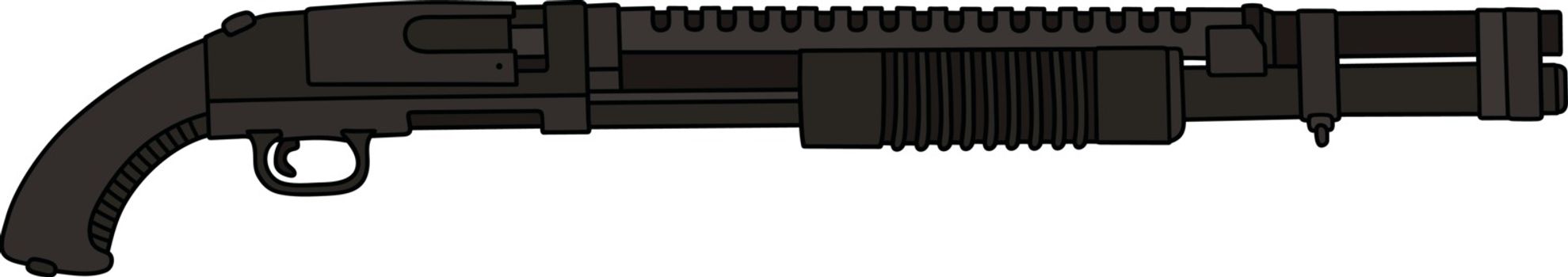 Hand drawing of a tactic pump shotgun