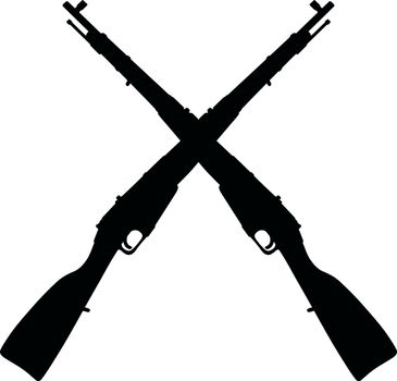 Hand drawing of black silhouettes of two old military rifles