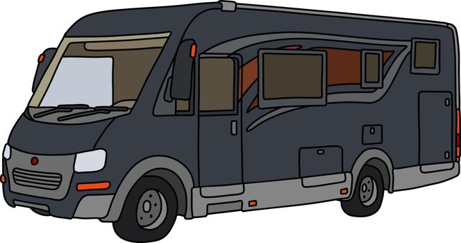 The vectorized hand drawing of a modern dark large motor home
