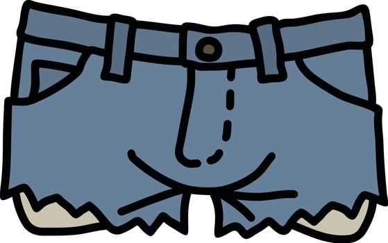 The vectorized hand drawing of a funny blue jeans shorts