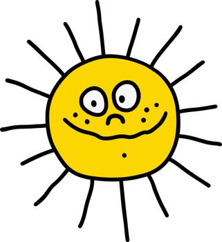 The vector illustration of a hand drawing funny sun