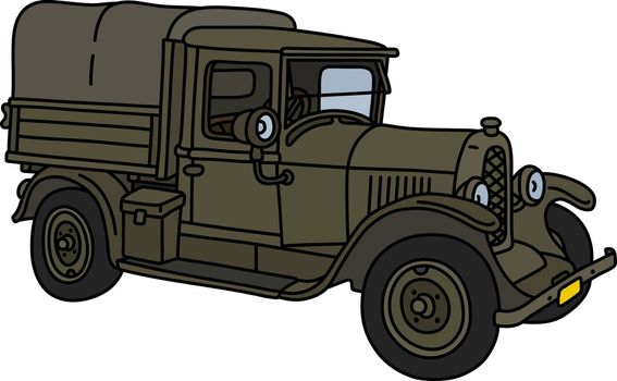 The vector illustration of a vintage khaki military truck