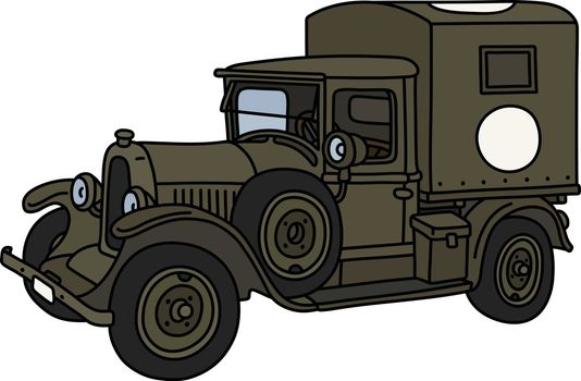 The vector illustration of a vintage military ambulance truck