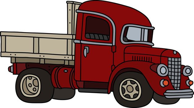 The vectorized hand drawing of a vintage red lorry truck