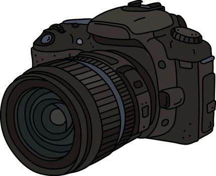 The vector illustration of a black digital photographic camera
