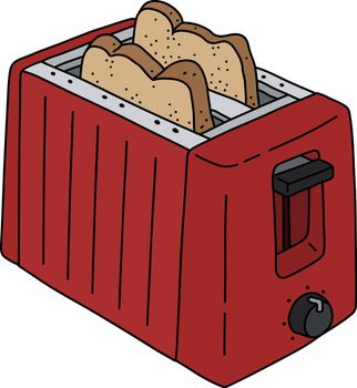 The vectorized hand drawing of a dark red electric toaster