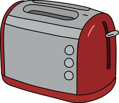 The vectorized hand drawing of a red and steel electric toaster