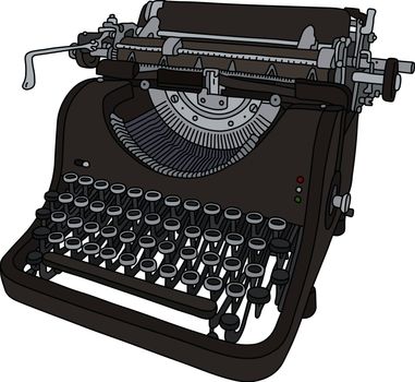 The vectorized hand drawing of a vintage typewriter