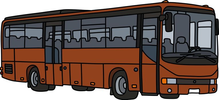 The vectorized hand drawing of a brown bus