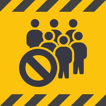 Social Distancing. Yellow Caution Sign With Euro Tape. Coronavirus Disease 2019 Covid-19 Prevention, New Normal Concept. Solid Glyph Icon. Symbol Vector Illustration EPS 10.