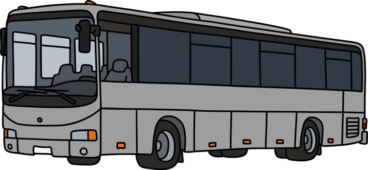 The vectorized hand drawing of a gray touristic bus