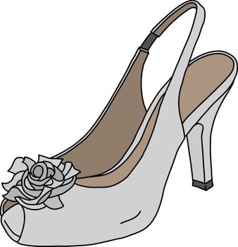 The vectorized hand drawing of a white womans shoe on high heel