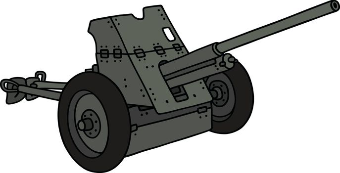 The hand drawing of an old gray cannon