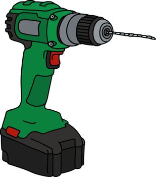 Hand drawing of a green cordless drill
