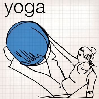 Pilates illustration of woman stability ball gym fitness yoga