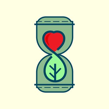Sustainable environment design concept. Symbolic use of hourglass representing either recycle and time. Creative symbol, sign, icon. Vector illustration.