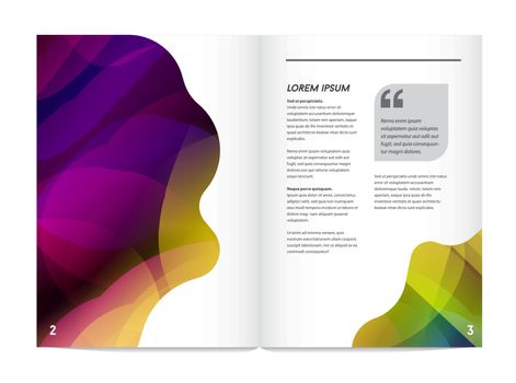Visual identity with letter logo elements bright gradients blend style. Brochure inside pages template mockup for business with Fictitious name