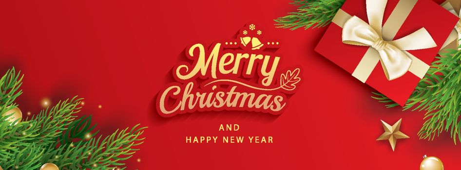 Merry christmas and happy new year greeting card banner template. Use for header website, cover, flyer.