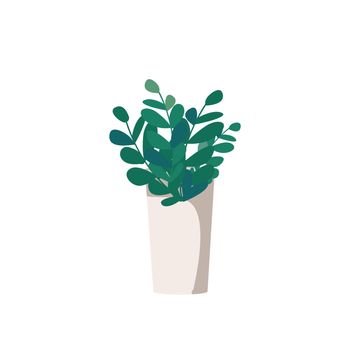 Houseplant cartoon vector illustration. Stem with leaves in flowerpot. Foliage in container for office. Potted plant flat color object. Interior decoration isolated on white background