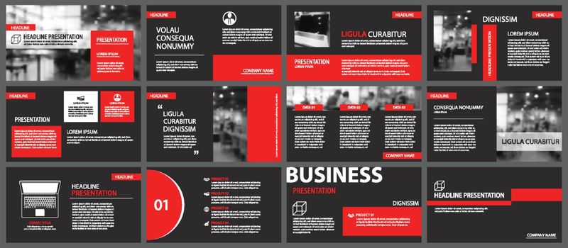 Red and black slide presentation templates background. Infographic business elements. Use for flyer, brochure, leaflet, corporate, marketing, advertising, annual report, banner modern style. 