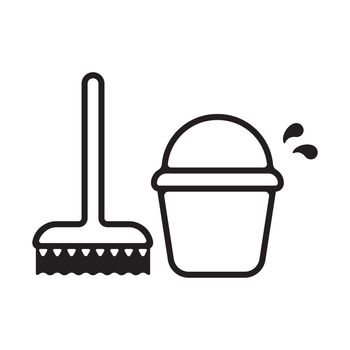 brush/broom and bucket icon ( cleaning / sweep )