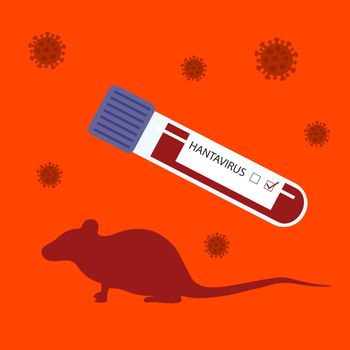 Hantavirus HPS - deadly viral infection. New virus from China 2020. Rats - carriers of the disease. Hantavirus molecule, blood test tube. Vector illustration.