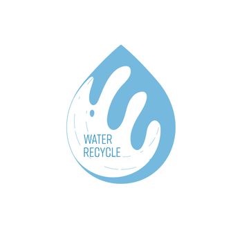 Splash and wave symbols continuing inside water drop outline. Water recycle icon, sign, symbol, logo. Vector illustration.