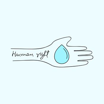 Water drop on hand representing human right. Water is human right concept. Vector illustration.