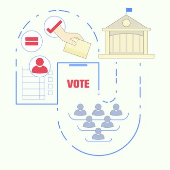 Voting and election concept. Political participation metaphor. Right to vote for representatives. Infographic of political democracy. Vector illustration concept outline flat design style.